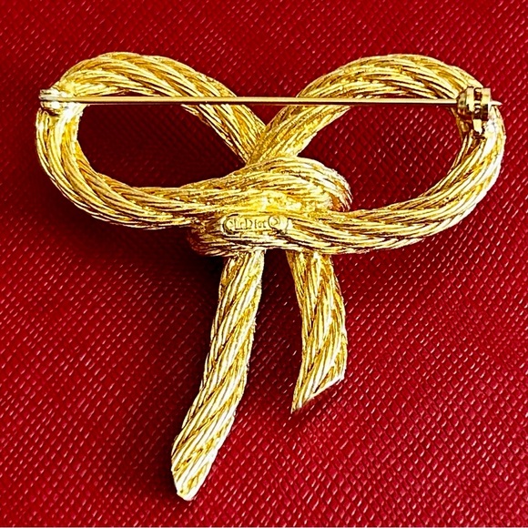 DIOR Vintage Roped Bow Brooch Gold - Picture 8 of 12